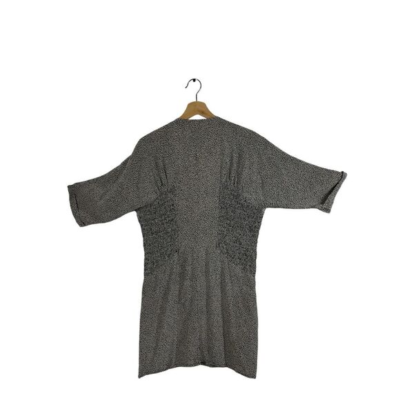 Mariella Burani Gray 3/4 Sleeve Mini Dress Size 12 Collared Smocked Button Front - Picture 6 of 10